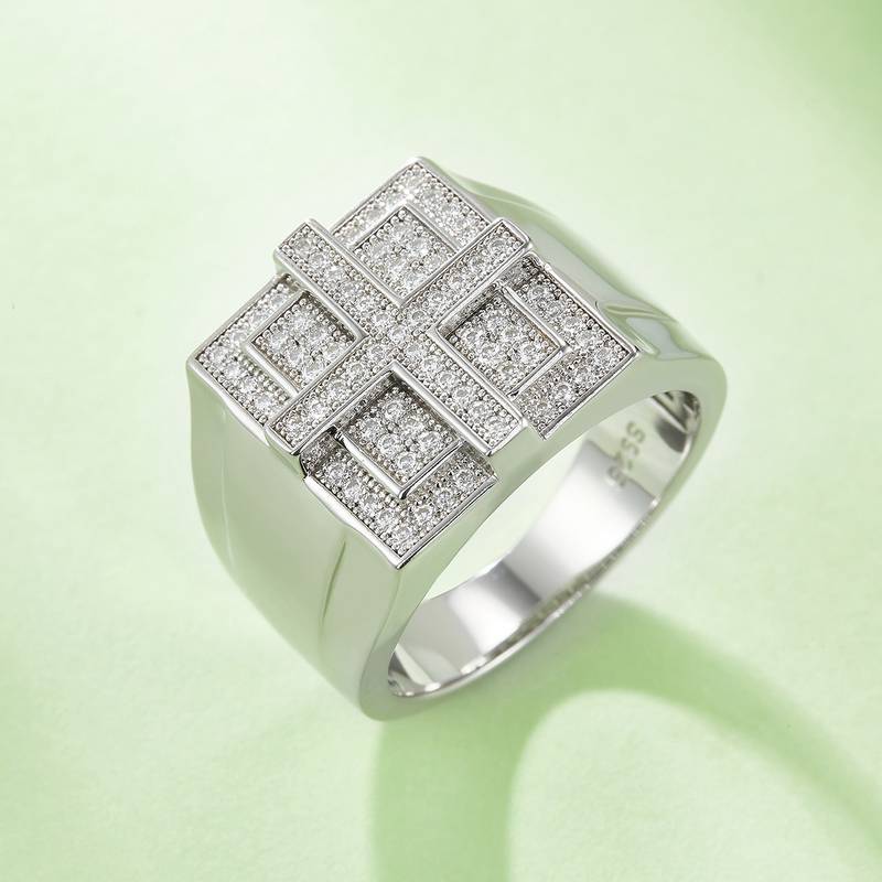 R3867豪镶S925银镀白金MoissaniteMen's Ring厘石D级0.53ct